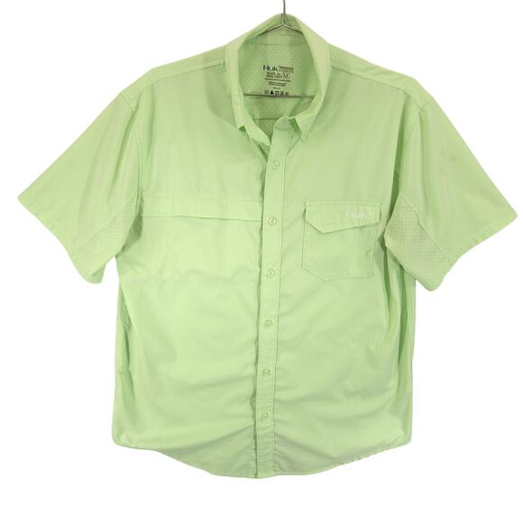 HUK Shirt Mens M Light Green Outdoor Vented Performance Short Sleeve Button Down - Picture 1 of 12